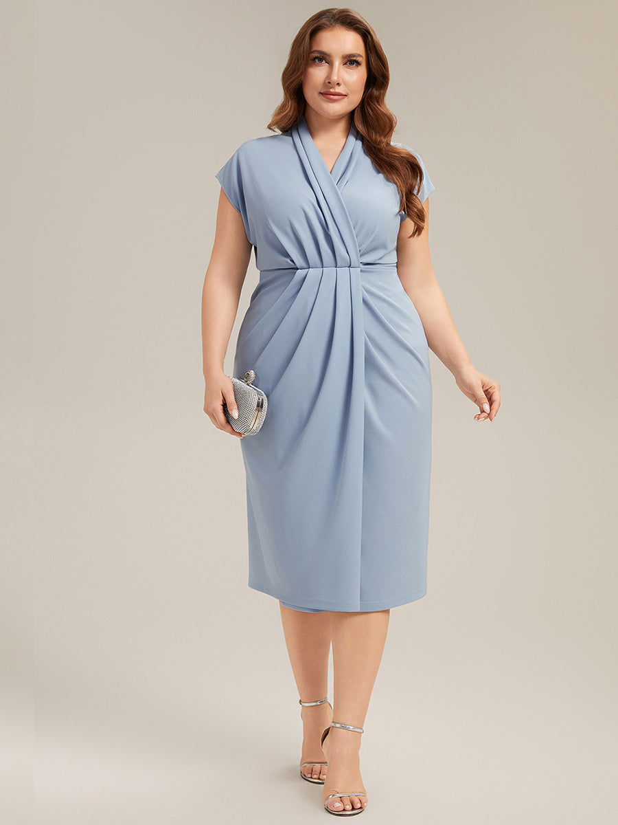 V-Neck Knit Slit Midi Wedding Guest Dress With Sleeves