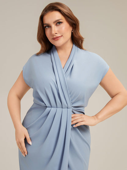 V-Neck Knit Slit Midi Wedding Guest Dress With Sleeves