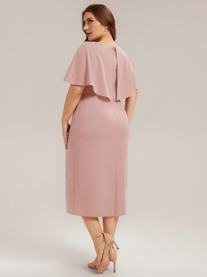 Plus Size Knit Shawl Sleeve Wedding Guest Dress