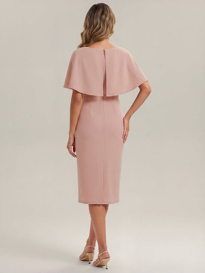 Knit Shawl Sleeve Sheath Wedding Guest Dress