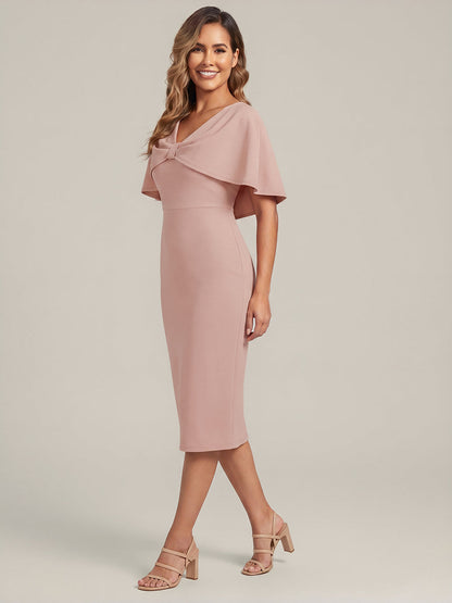 Knit Shawl Sleeve Sheath Wedding Guest Dress
