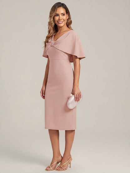 Knit Shawl Sleeve Sheath Wedding Guest Dress