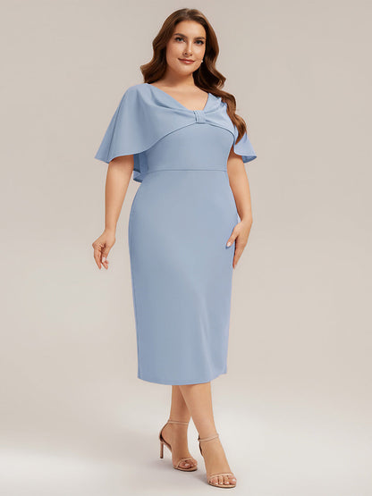 Plus Size Knit Shawl Sleeve Wedding Guest Dress