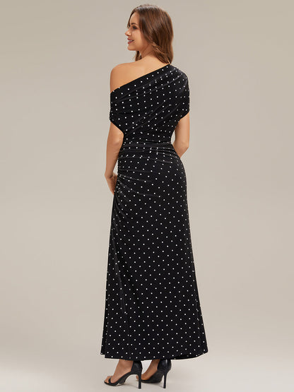 Polka Dot Drop Shoulder Sleeve Wedding Guest Dress
