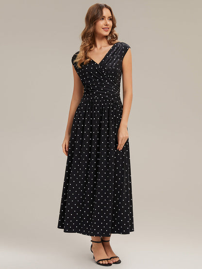 Polka Dot Knit Sleeveless Wedding Guest Dress