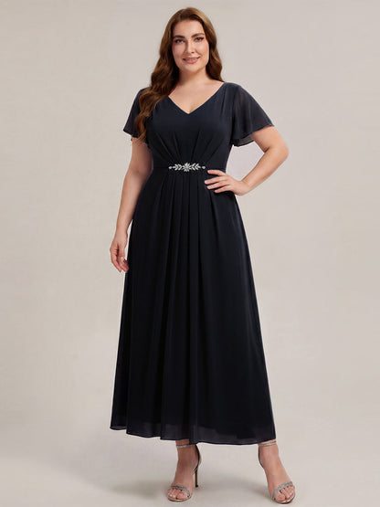 Plus Size Rhinestone Embellished Chiffon Wedding Guest Dress
