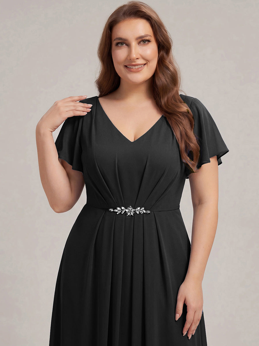 Plus Size Rhinestone Embellished Chiffon Wedding Guest Dress