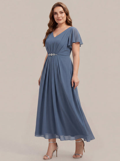 Plus Size Rhinestone Embellished Chiffon Wedding Guest Dress