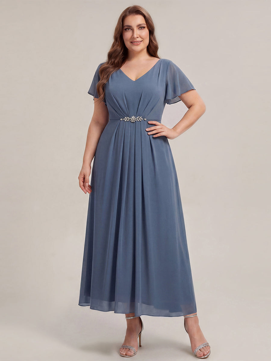 Plus Size Rhinestone Embellished Chiffon Wedding Guest Dress