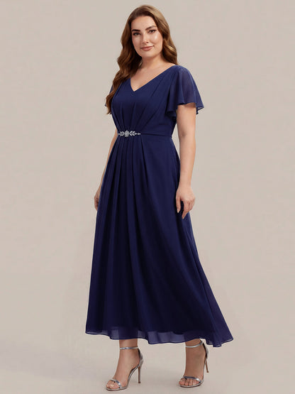 Plus Size Rhinestone Embellished Chiffon Wedding Guest Dress