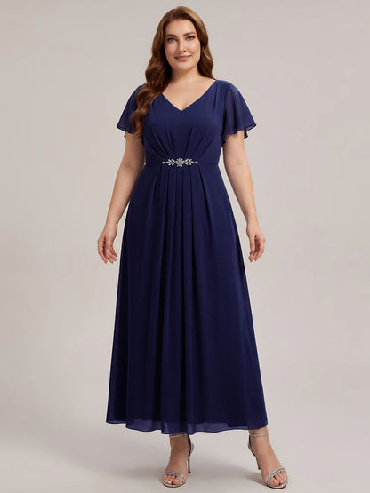 Plus Size Rhinestone Embellished Chiffon Wedding Guest Dress