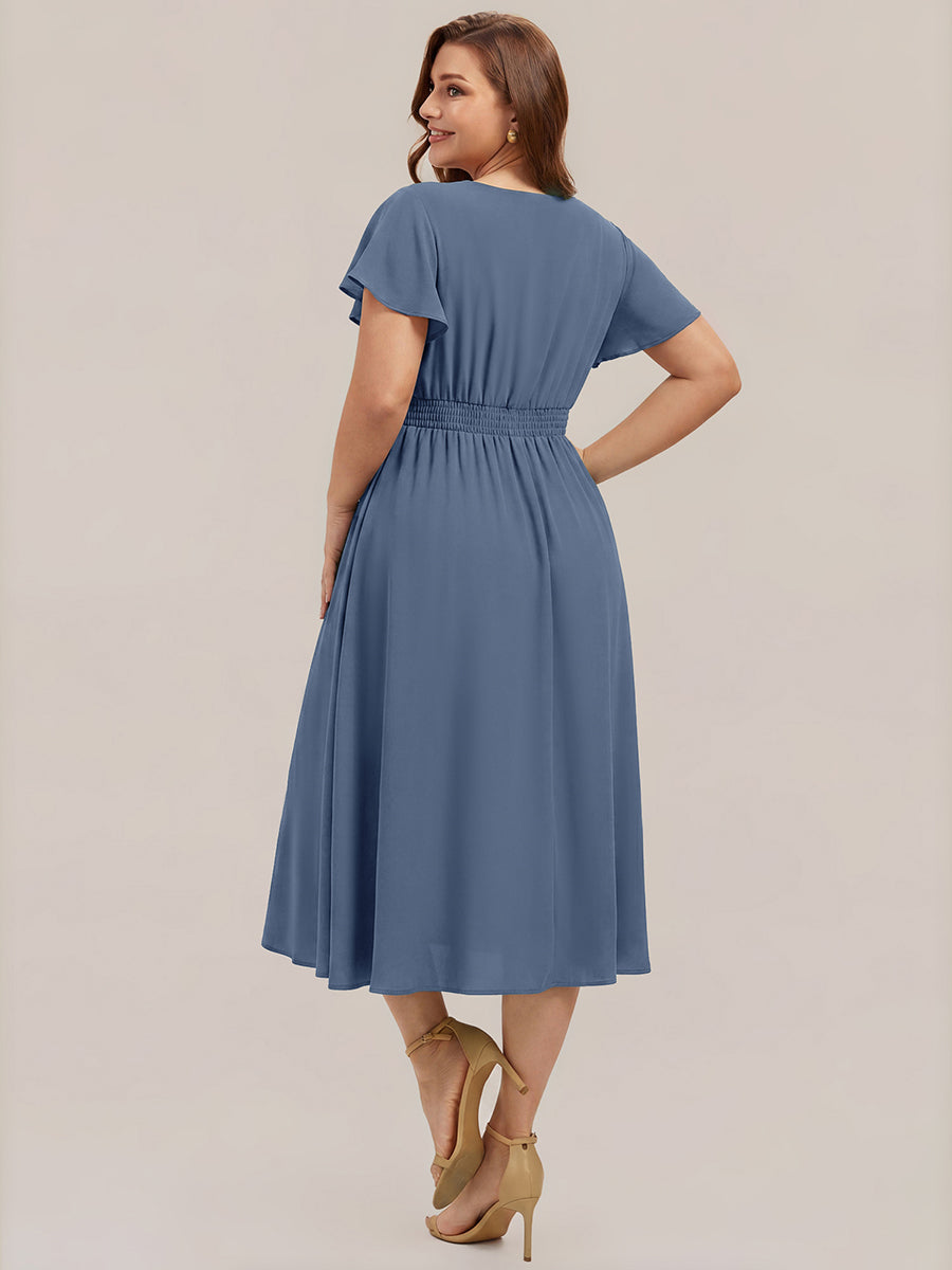 Plus Size Chiffon Ruffle Sleeve Wedding Guest Dress