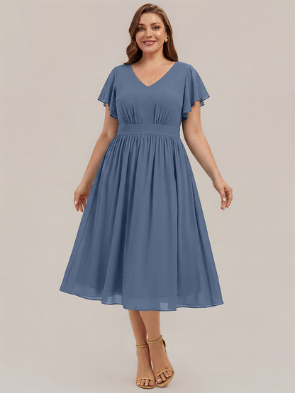 Plus Size Chiffon Ruffle Sleeve Wedding Guest Dress