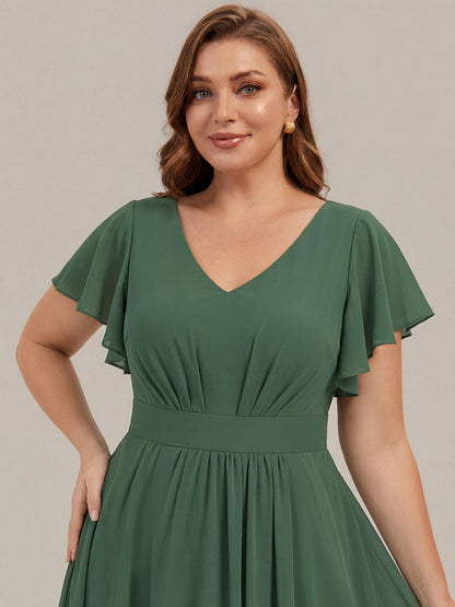 Plus Size Chiffon Ruffle Sleeve Wedding Guest Dress