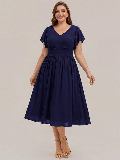 Chiffon Ruffle Sleeve A-Line Wedding Guest Dress