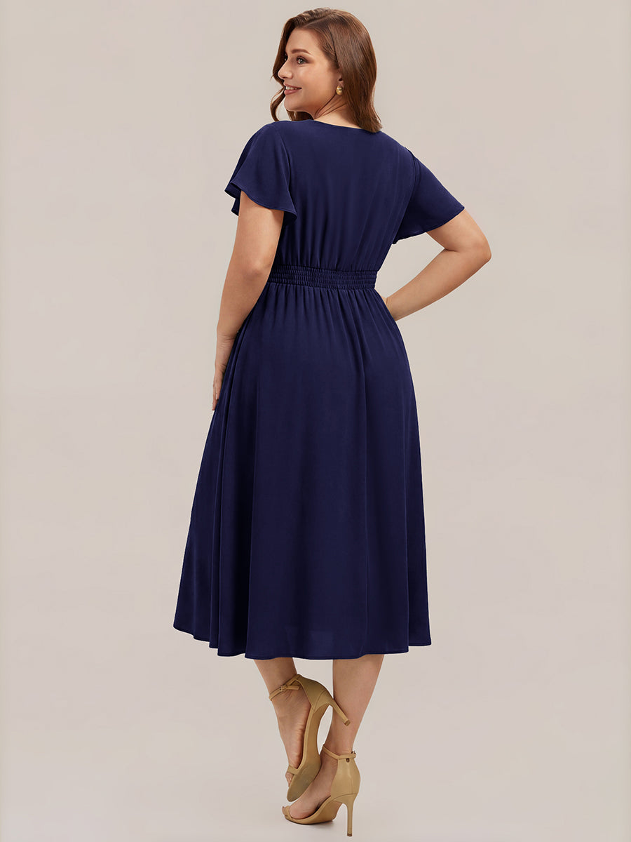 Plus Size Chiffon Ruffle Sleeve Wedding Guest Dress