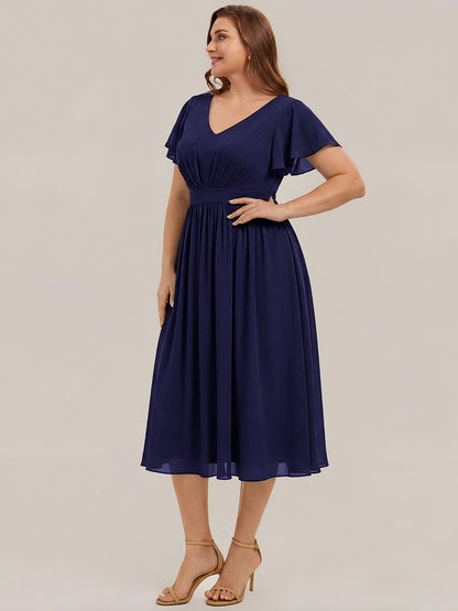 Plus Size Chiffon Ruffle Sleeve Wedding Guest Dress