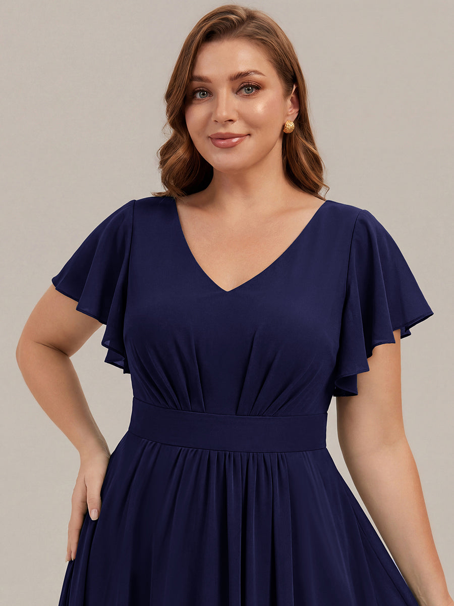 Plus Size Chiffon Ruffle Sleeve Wedding Guest Dress