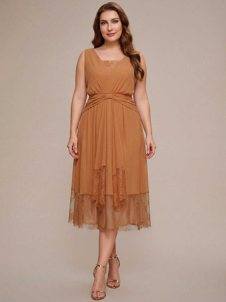 Plus Size Chiffon Ribbon Sleeveless Wedding Guest Dress