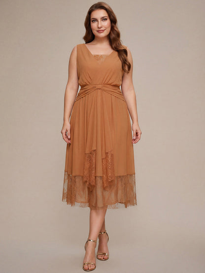 Plus Size Chiffon Ribbon Sleeveless Wedding Guest Dress