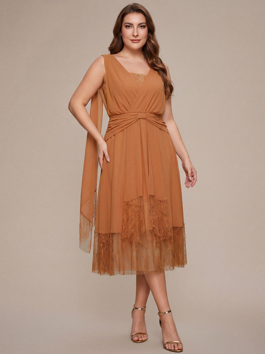 Plus Size Chiffon Ribbon Sleeveless Wedding Guest Dress