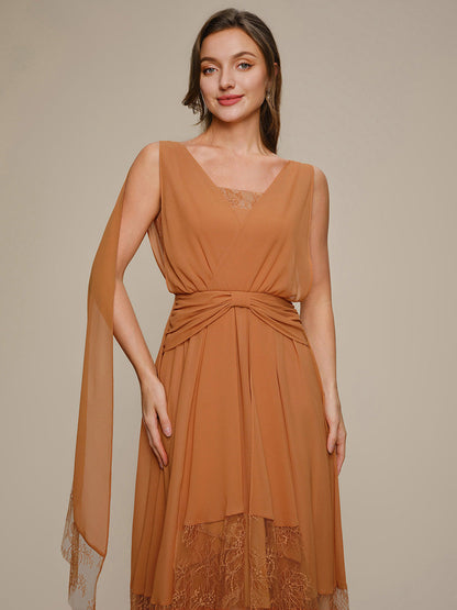 Chiffon Ribbon Sleeveless A-Line Wedding Guest Dress
