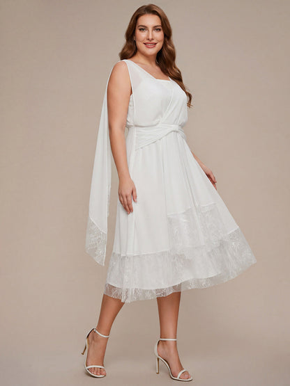 Plus Size Chiffon Ribbon Sleeveless Wedding Guest Dress