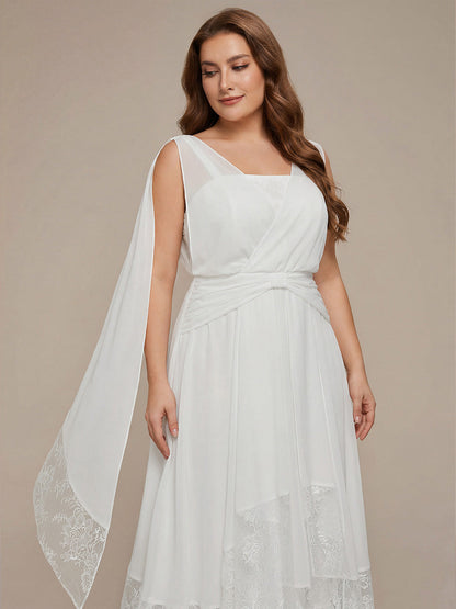 Plus Size Chiffon Ribbon Sleeveless Wedding Guest Dress