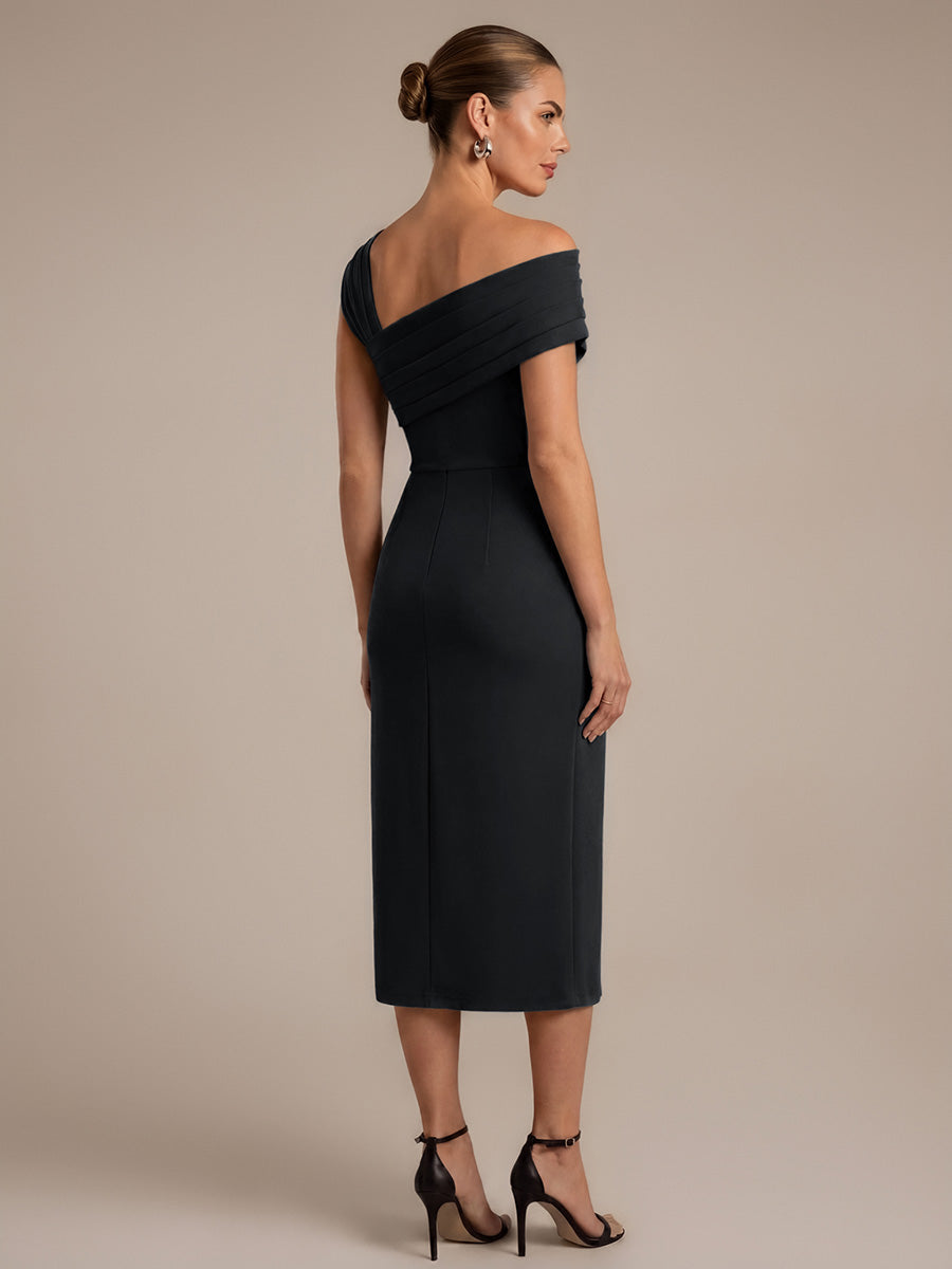 Slit Crepe Cap Sleeve Wedding Guest Dress