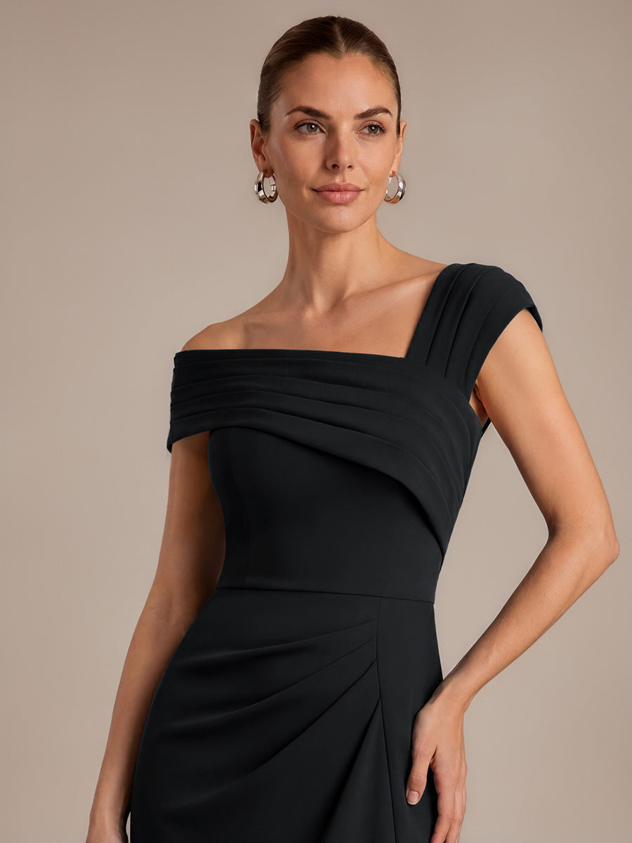 Slit Crepe Cap Sleeve Wedding Guest Dress