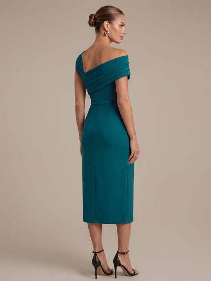 Slit Crepe Cap Sleeve Wedding Guest Dress