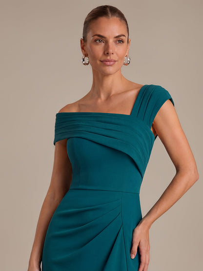 Slit Crepe Cap Sleeve Wedding Guest Dress