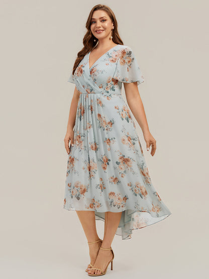 Plus Size Printed Chiffon Wedding Guest Dress