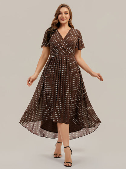 Printed Chiffon Ruffle Sleeve Wedding Guest Dress