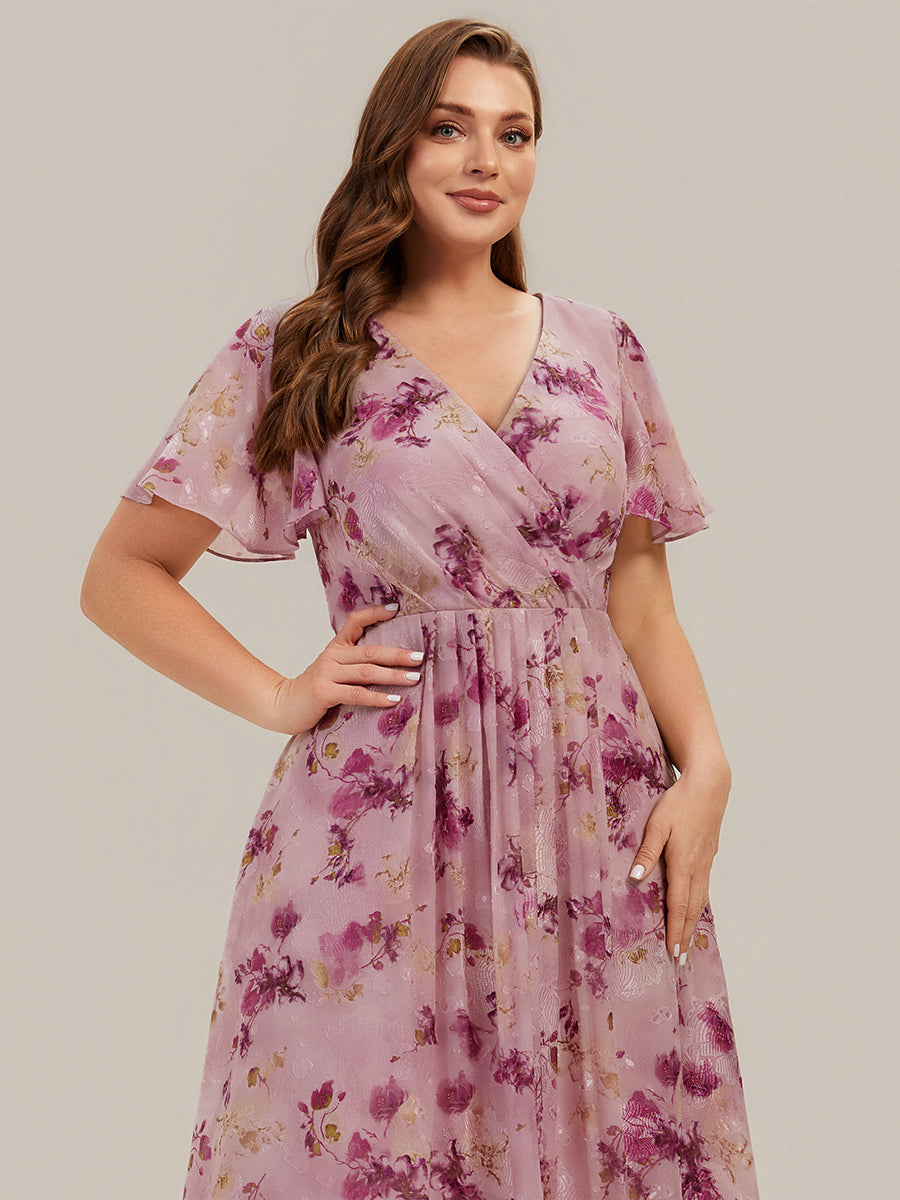 Plus Size Printed Chiffon Wedding Guest Dress