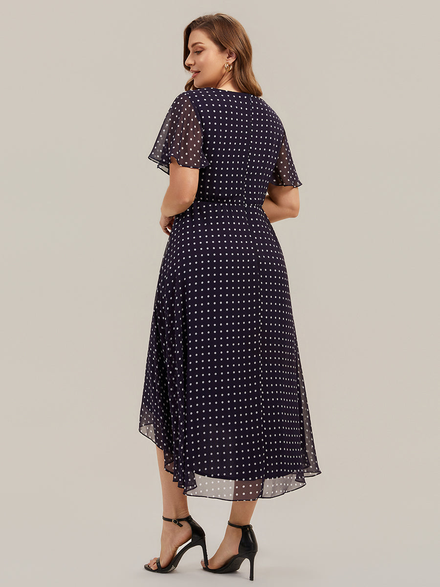 Printed Chiffon Ruffle Sleeve Wedding Guest Dress