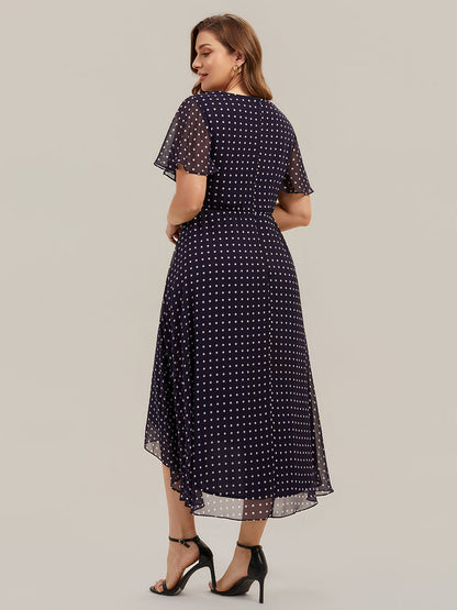 Printed Chiffon Ruffle Sleeve Wedding Guest Dress