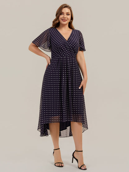 Printed Chiffon Ruffle Sleeve Wedding Guest Dress