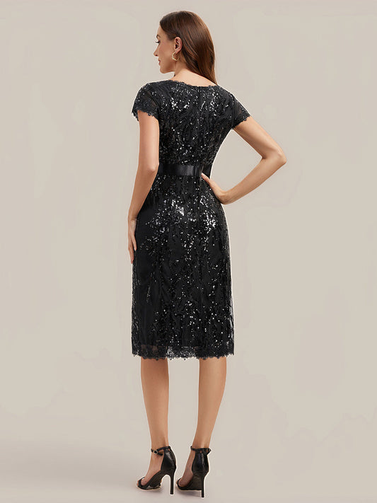 Bodycon Midi Sequin Cap Sleeve Wedding Guest Dress