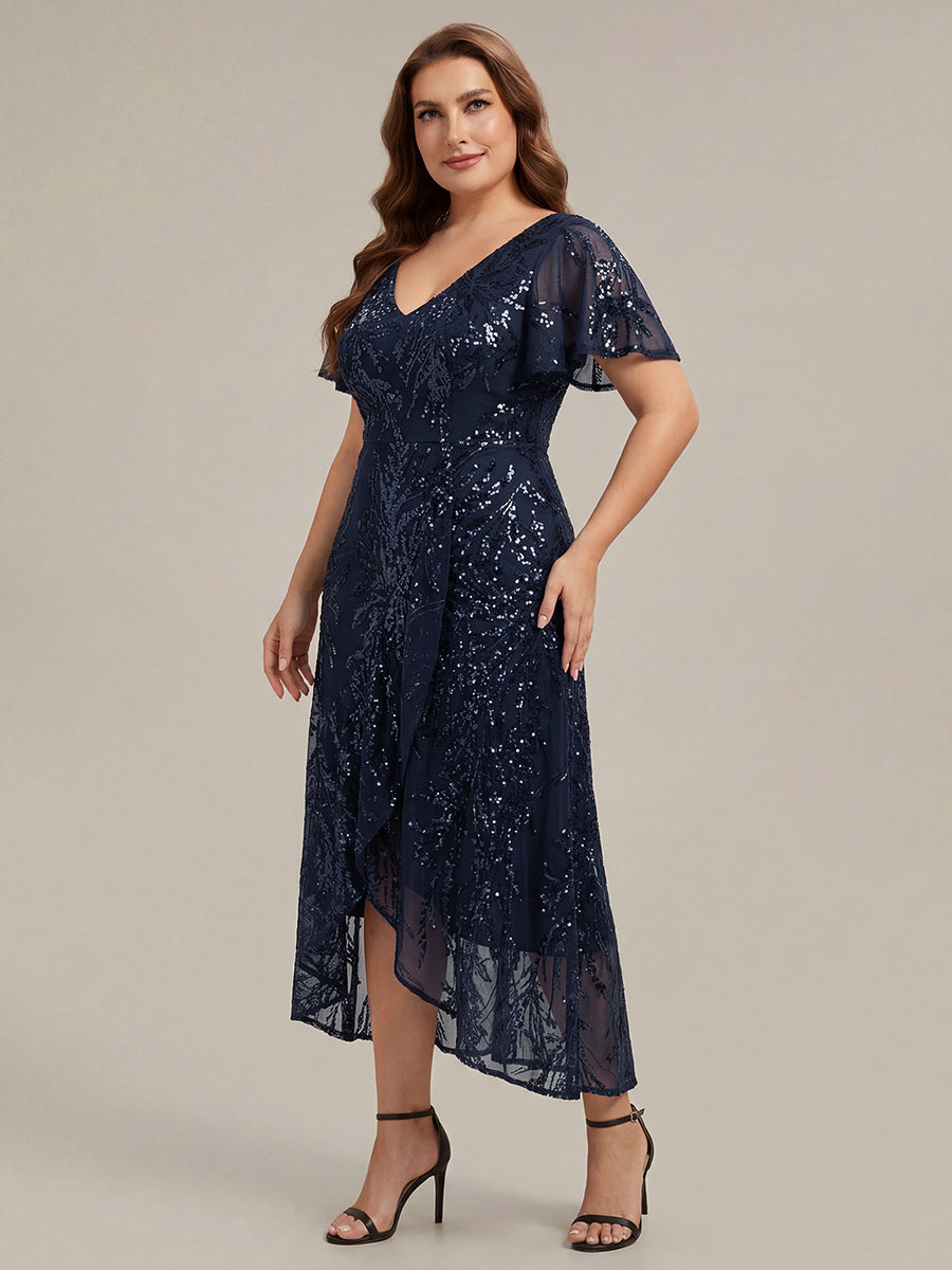 Plus Size Ruffled Sequin Wedding Guest Dress