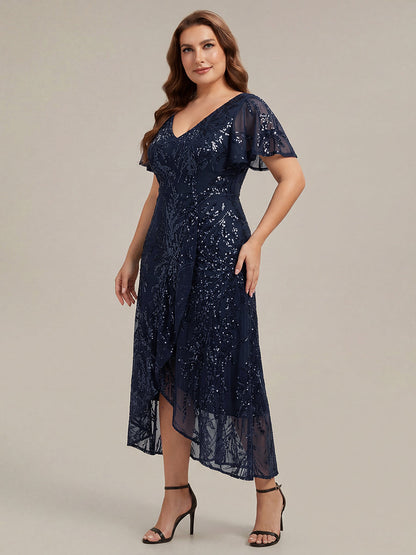 Plus Size Ruffled Sequin Wedding Guest Dress