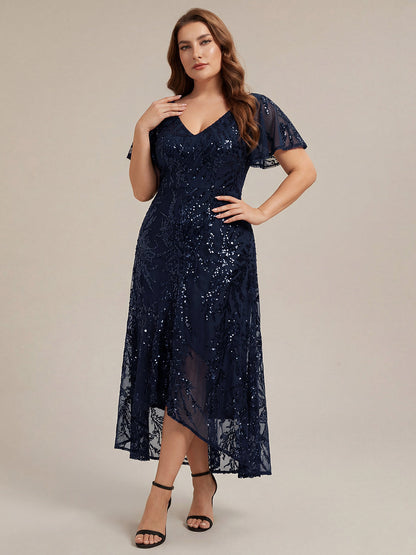 Plus Size Ruffled Sequin Wedding Guest Dress