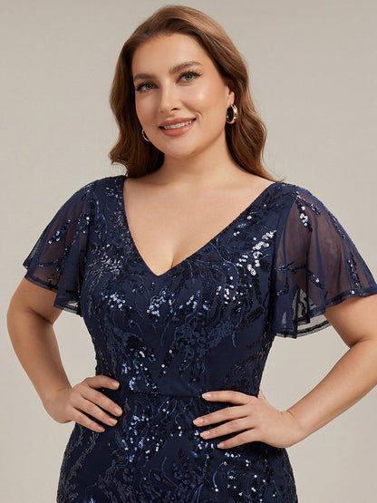 Ruffled Sequin Ruffle Sleeve Wedding Guest Dress