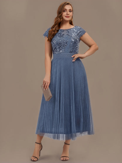 Plus Size Glitter A-Line Wedding Guest Dress