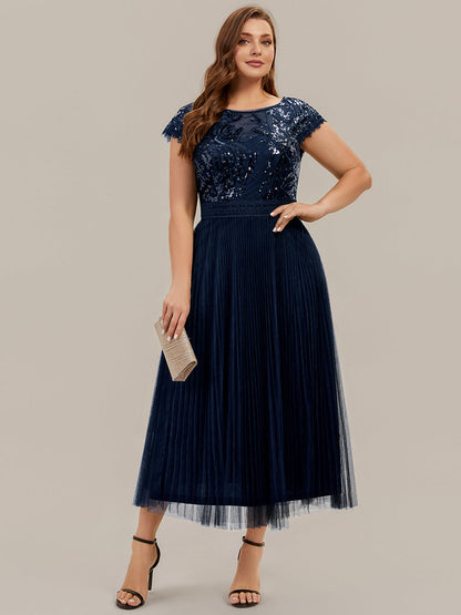 Plus Size Glitter A-Line Wedding Guest Dress