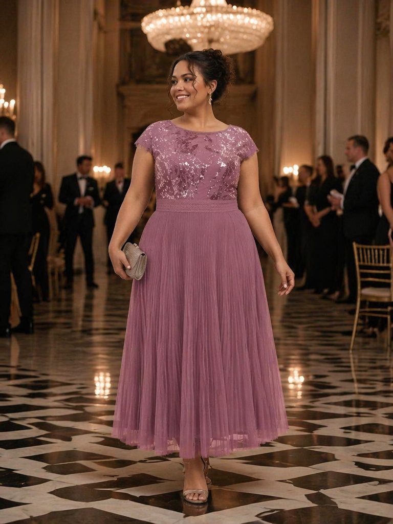 Plus Size Glitter A-Line Wedding Guest Dress