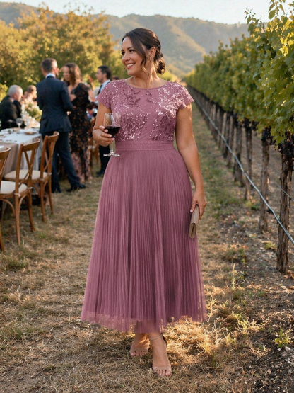 Plus Size Glitter A-Line Wedding Guest Dress