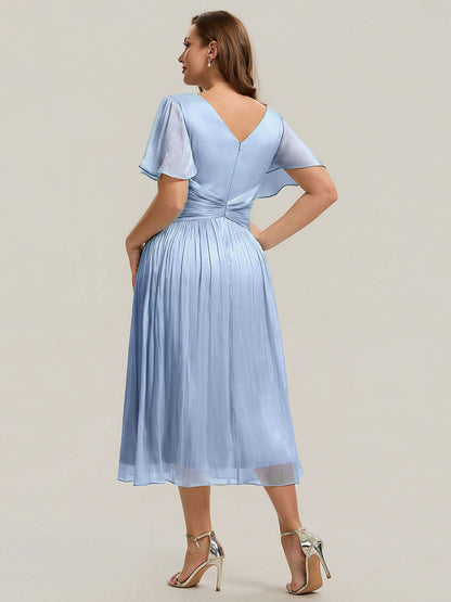 Ruffled Sea-island Ruffle Sleeve Midi Wedding Guest Dress
