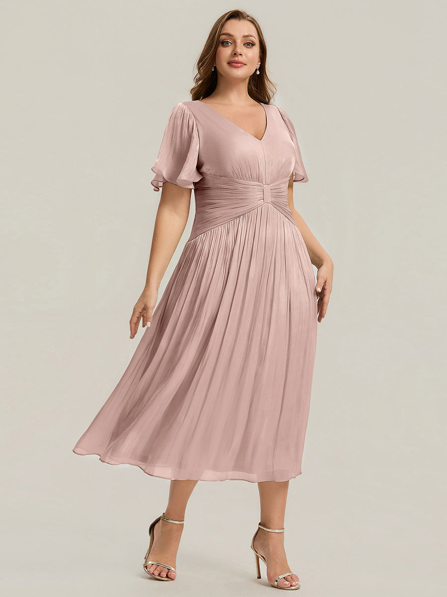 Plus Size Gathered Sea-island Wedding Guest Dress