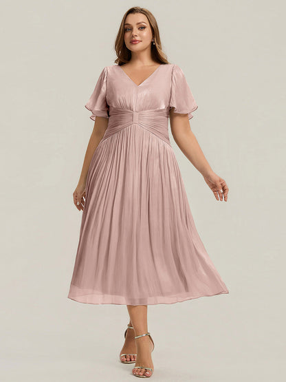 Ruffled Sea-island Ruffle Sleeve Midi Wedding Guest Dress